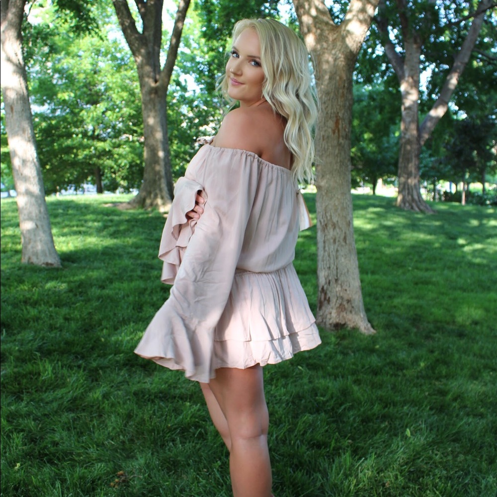 Dusty Pink Bell Sleeve Romper